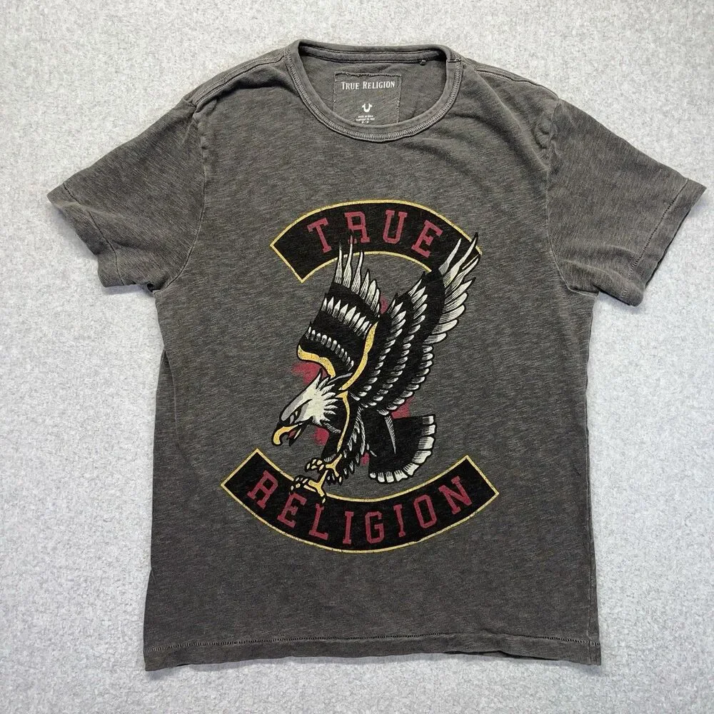 True Religion Shirt Mens M Gray True Eagle Tee American Traditional Rock Grunge